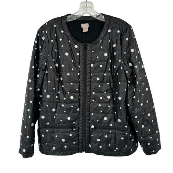 Chico's 1 Zenergy Polka Dot Quilted Jacket Black White Size medium pockets - Picture 2 of 12